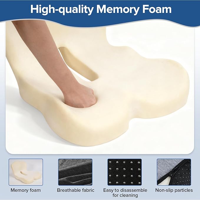 Urban Deco Memory Foam Seat Cushion, Office Chair Seat Cushion with L-Shaped Design, Ergonomic Back and Seat Pad Cushion for Car, Driving, Office, Black+Grey