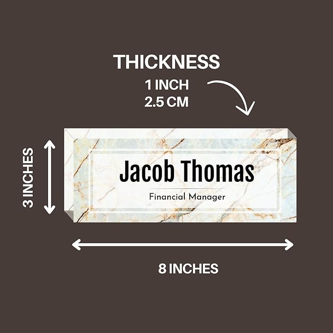 Customized Clear Acrylic Thick 8x3" Desk Name Plate Block with Personalized Logo - Professional Office Decor - Customized Acrylic Plate Gift for Teacher Co-workers, Christmas Gifts for Her, Thanksgiving Gifts (Beige Marble)