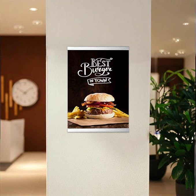 Acrylic Magnetic Sign Holder, Easy-Opening 11 x 17 Wall Mount Display Frames, Self Adhesive Back Plastic Clear Document Frame, Silver Aluminium Strips Frame (11 x 17, 12Pack)