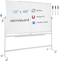 FORTUNO Large Magnetic Mobile Whiteboard 72"x48", Rolling Double Sided Stand Whiteboard on Wheels, Reversible Adjustable Height/Angle Dry Erase Board 6' x 4' Easel White Board for Office Classroom