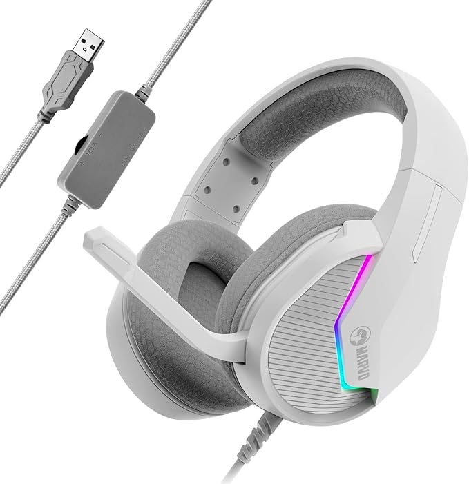 MARVO USB Gaming Headset with Mic, Wired Headphone with 7.1 Surround Sound, Noise Canceling Gaming Headphones for PC, PS5/PS4, Laptop, Mac, Nintendo- H8618