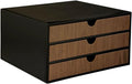 UnionBasic Document Organizer, 3-Drawer File Cabinet Document Storage Box, Office Desktop Filing Organizer, Black with Wood Grain Drawers