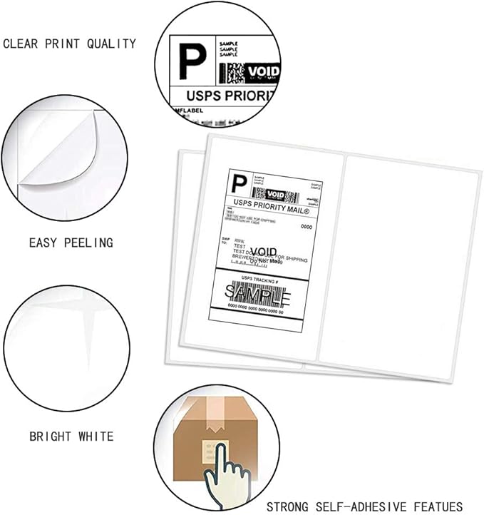 RyhamPaper Shipping Labels with Round Corner, 8.5 x 5.5 Inches Half Sheet Self Adhesive Shipping Address Labels for Laser and Inkjet Printer (8000 Labels)