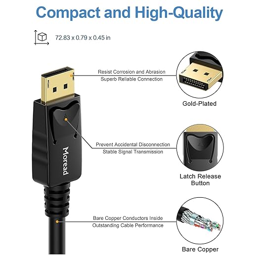 4K DisplayPort to DisplayPort Cable, 6 Feet, Gold-Plated High Speed Display Port DP Cable 1.2 (4K@60Hz, 2K@144Hz) for Computer, Desktop, Laptop, PC, Monitor, Projector & More - Black