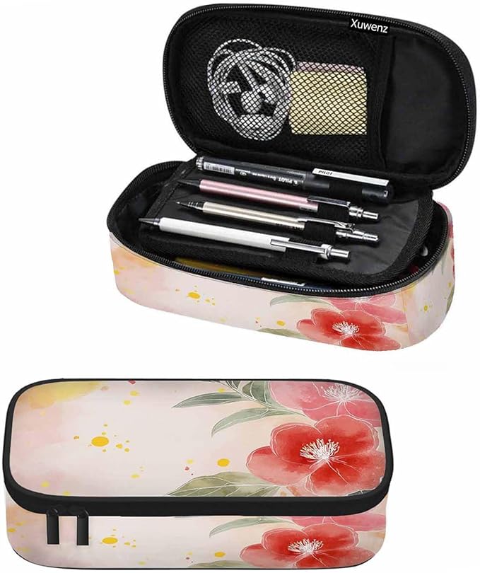Watercolor Flowers Pencil Holder Bag Flower Plants Beautiful Pencil Case College Office School for Teens Boy Girl