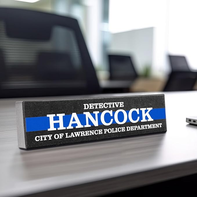 Personalized 8 x 2 Granite A Thin Line Desk Nameplate for Law Enforcement, Dispatch, Corrections, Fire, Military, Security