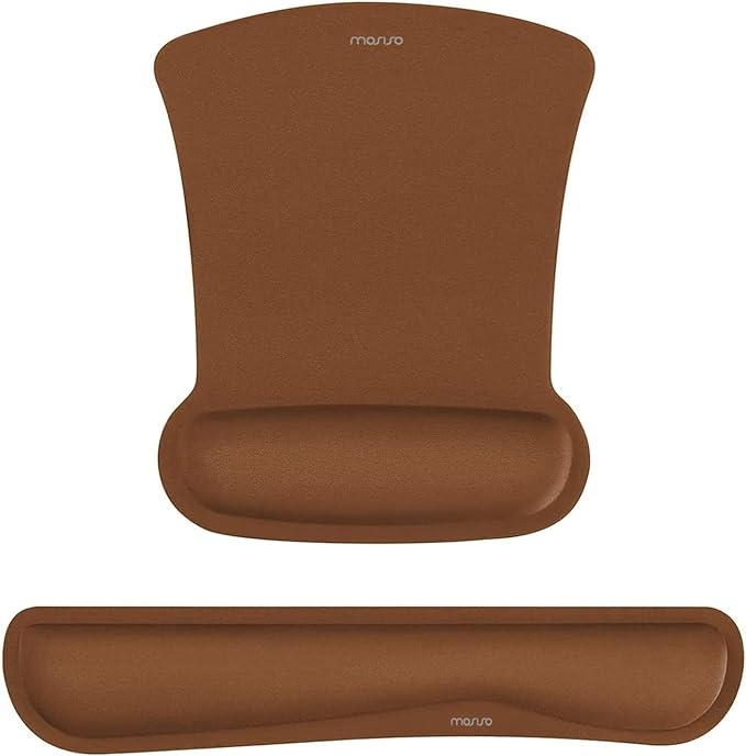 MOSISO Wrist Rest Support for Mouse Pad & Keyboard Set, Ergonomic Mousepad Non-Slip Base Home/Office Pain Relief & Easy Typing Cushion with Neoprene Cloth & Raised Memory Foam, Brown