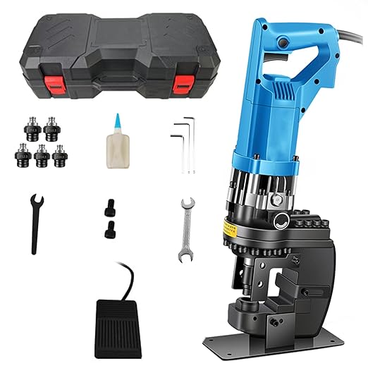 1600W 110V Electric Hydraulic Hole Puncher Φ0.33-0.81" Punching Machine Hydraulic Hole Punching Tool with 5 Sets Dies for Steel Plate Iron Plate Copper Aluminum Plate Angle Steel