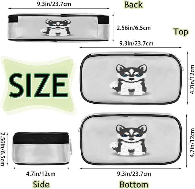 Pardick Husky Dog Big Capacity Pencil Pen Case Cute Dog Large Pencil Pouch with Zipper Compartments Pencil Bag for Boys Girls Adults Student Office School Supplies