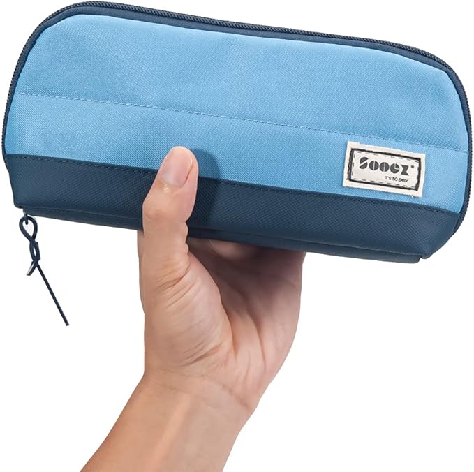 Sooez Wide-Opening Pencil Pen Case, Lightweight & Spacious Pencil Pouch Zipper Stationery Bag, Aesthetic Supply with Triangular Design for Adults, Blue