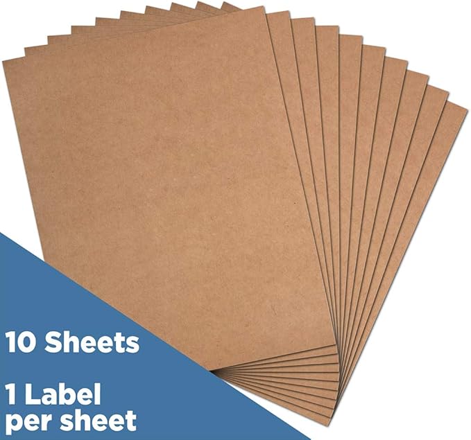 JAM PAPER Full Sheet Shipping Labels - Printable Sticker Paper - 8 1/2 x 11 - Brown Kraft - 10 Full Pages/Pack