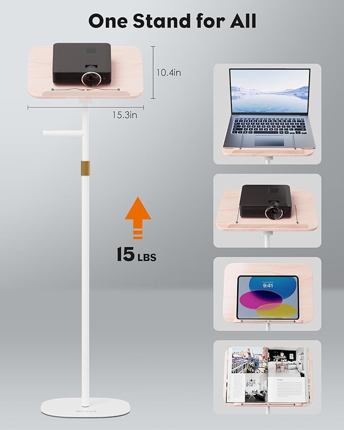 2 in 1 Dual-use Floor Book Stand & Desktop Book Stand,Height Adjustable from 33-63in, Adjustable Book Holder with Elastic Page Clips for Music Scores, Recipe, Tablet, Laptop(White)