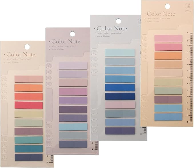 Potanro 800 Pcs Sticky Index Tabs, 4 Sheets Strip Index Tabs, Writable Page Sticky Notes with Ruler for Page Marking Classify File