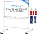 Dry Erase Board with Stand - 36x24 Inches Double-Sided Magnetic Mobile whiteboard on Wheels, Rolling White Board with Stand for Meeting, Training, Whiteboard Easel for Home Office Classroom School