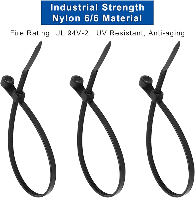 Zip Ties with Screw Hole, 8 inch 48lbs Electrical Cable Ties Straps Mount Head Plastic Ties Multipurpose Heavy Duty Nylon Zip Tie for Indoor & Outdoor (Black 8", 300pcs)