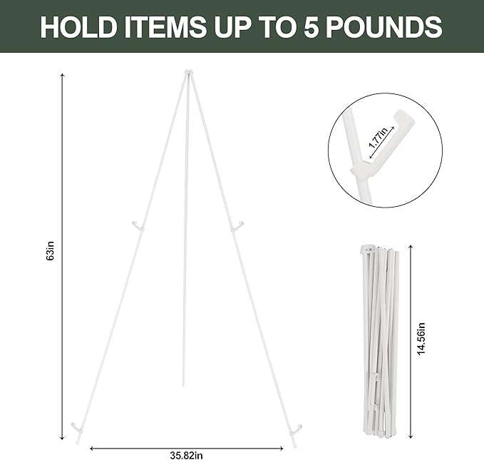 DANMO Easel Stand for Wedding Sign Poster 63'' Instant Display Floor Adjustable Metal Art Easel White