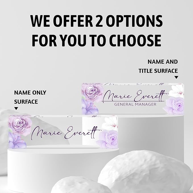 Personalized Name Plate for Desk, Custom Desk Name Plate, Acrylic Name Plate Office Desk Accessories, Personalized Office Gifts for Coworkers Teachers, Employee Appreciation Gifts (A-PurpleFlower)