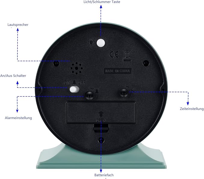 4.5" Antique Retro Analog Alarm Clock, Small Silent Bedside Desk Clock with Manual Light, Battery Operated, Snooze, for Living Room, Bedroom, Bedside, Desk(Green)