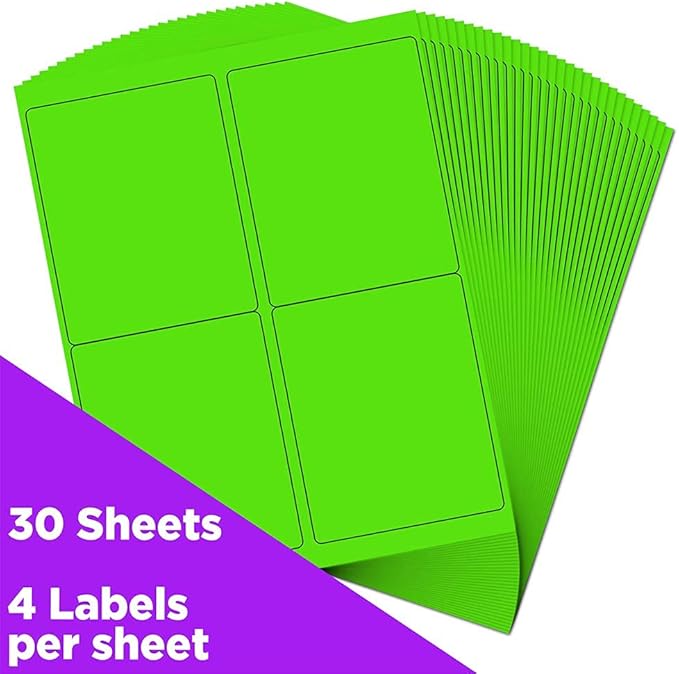 JAM PAPER Shipping Address Labels - Extra Large - 4 x 5 - Neon Green - 4 Labels per Page/120 Labels Total
