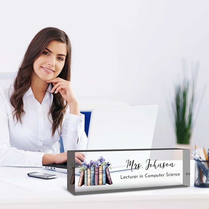 Teacher Desk Name Plate Personalized, Custom Name Plate for Desk, Acrylic Desktop Accessories, Office Gift & Decor for Women Men, Teacher Nurse Boss Employee Appreciation Gifts