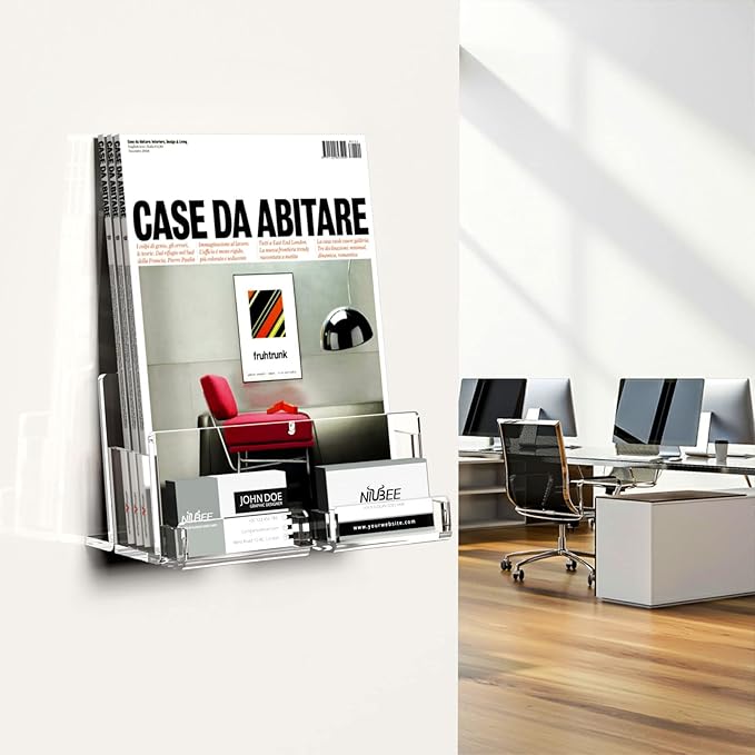 NIUBEE Acrylic Brochure Holder 8.5*11/ 4*9 inches , Clear Brochure Display Wall Mount Stand with Acrylic Business Card Holder, Plastic Flyer Display Stand for Magazine, Pamphlet, Booklets, Menu, Journals(2-Packs )
