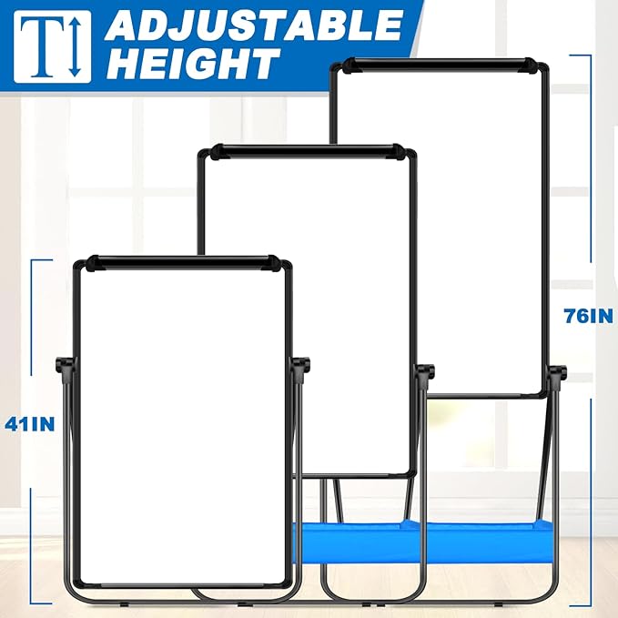 Dry Erase White Board with Stand Double Sided 40"X28" Magnetic U Standing Easel Whiteboard, Height Adjustable & 360° Rotation Portable White Boards for School, Classroom, Home & Office