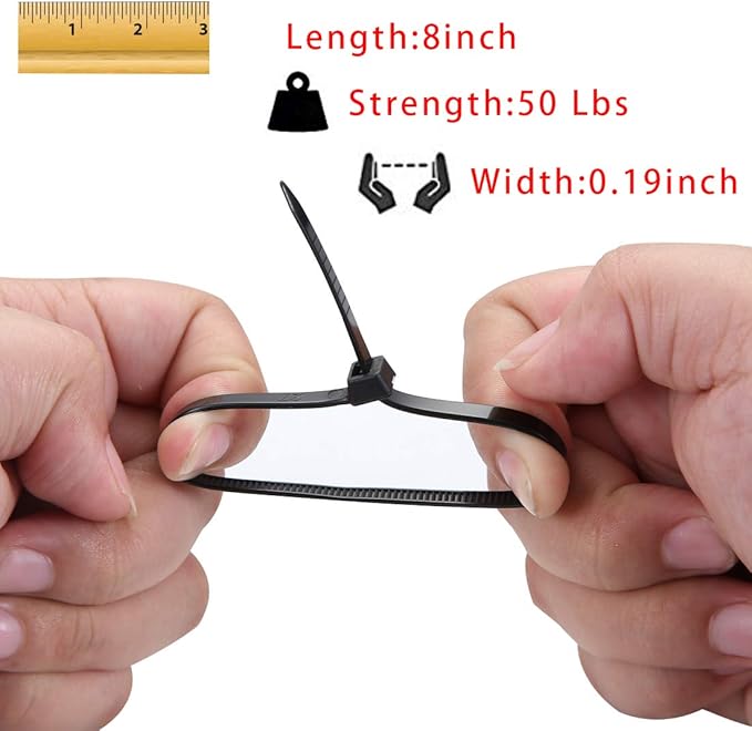 150 Pieces Multi-Purpose Cable Zip Ties 8 Inch,Self Locking Black Zip Ties with 50 Pounds Tensile Strength