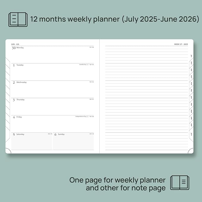 POPRUN Weekly Planner 2025-2026 (Large 8.5''x 10.5'') Academic Calendar (JUL.25 - JUN.26) Appointment Book with Monthly Tabs, Leather Soft Cover, Inner Pocket, 100 GSM - Pink