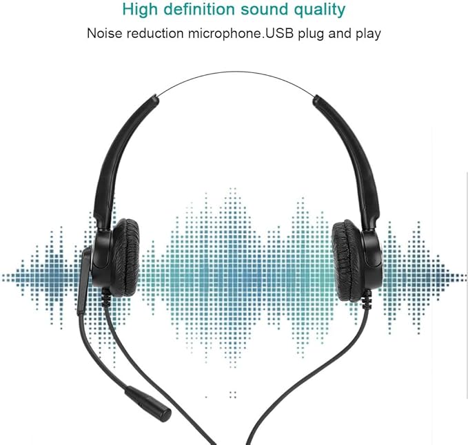 510D USB Computer Headset, Telephone Operator Headphone with Adjustable Microphone, Noise Cancelling USB Earphone for Call Center, Office, Soft Memory Foam Ear Cushion, Durable Met