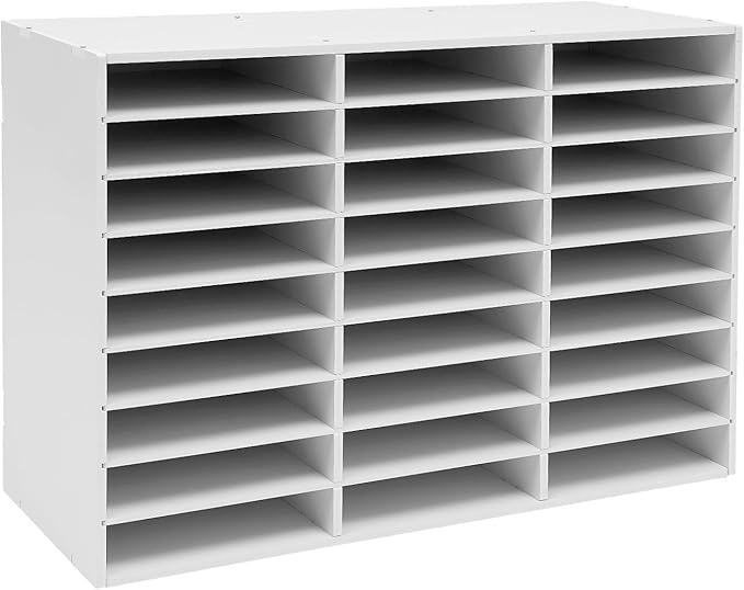27 Slot Literature Organizer, Vertical Desktop File Sorter Mail Center with Thickened PVC Board, Vertical Paper Storage Cabinet for Classroom, Home & Office (27 Slots White)