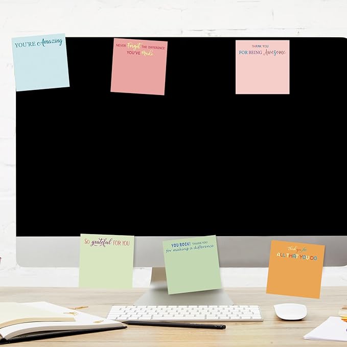 Yinder 24 Pcs Employee Appreciation Sticky Notes New Year Gift Bulk Motivation Sticky Note Pads Inspirational Gift for Teacher Nurse Staff Coworker Office Supply 3 x 3'' (Appreciation,Macaron)