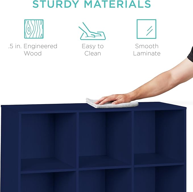 Best Choice Products Kids Bookcase 9-Cube Storage Organizer, 13.5in Shelf Opening, Bookshelf, Toy Storage, Customizable w/ 3 Removable Back Panels – Navy