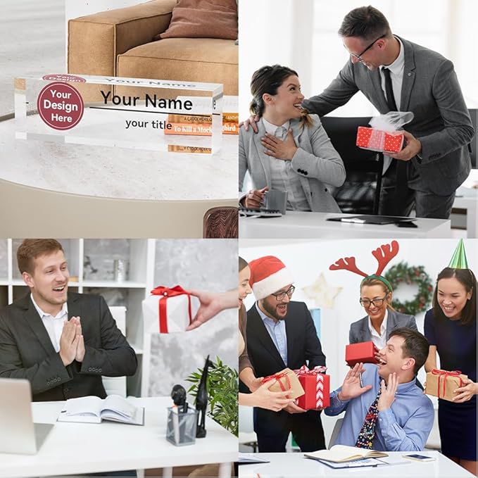 Desk Name Plate Personalized, Custom Name Plates for Desks, Office Desk Decor, Make Your Own Nameplate with Logo, Name Plates for Desks, Personalized Office Gift for Coworkers (Logo) 731