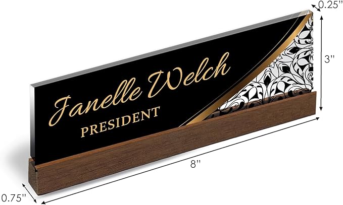 Artblox Personalized Office Desk Name Plate and Business Card Holder | Clear Acrylic Glass with Teak Wood Stand | Profesional Design Customized with Your Name and Credentials Office Desk Decor