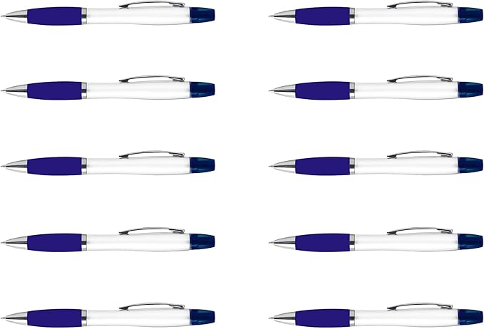 DISCOUNT PROMOS 10 Plastic Highlighter Pens Pack - Rubber Grip, Black Ink - Blue