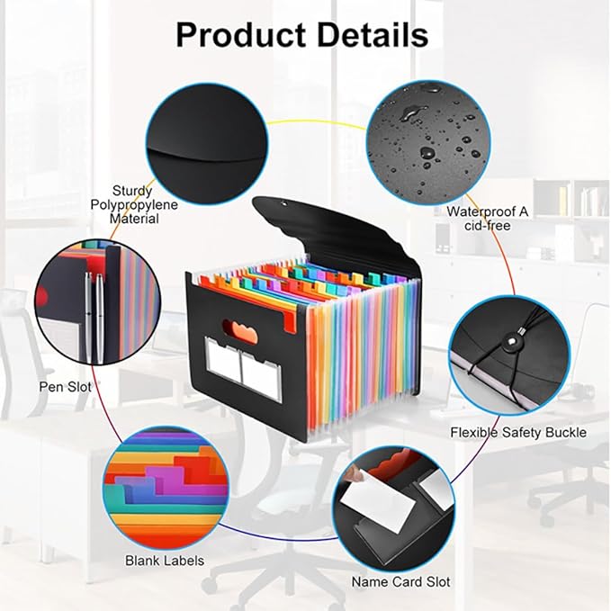 37 Pockets Accordion File Organizer Desktop Expanding File Folders with Colorful tabs for Paper Receipts, Bills&Taxes Organizer, Letter/A4 Size Document Holder for School, Office, Home