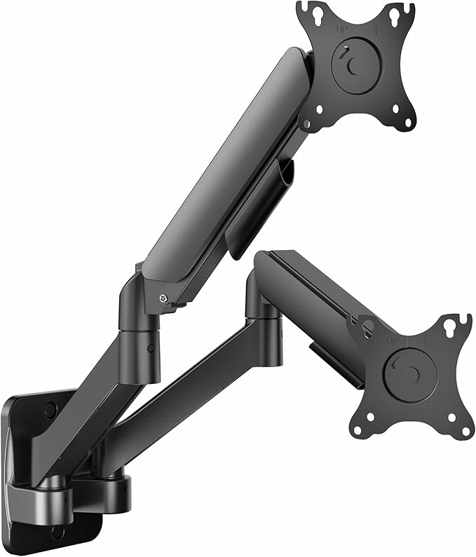 VIVO Height Adjustable Pneumatic Extended Arm Dual Monitor Wall Mount Full Motion Articulating, Fits 2 Screens 17 to 27 inches, Black, MOUNT-V002G