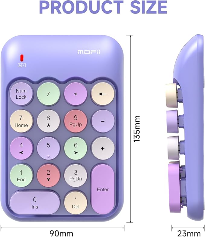 MOFII Wireless Number Pads - Purple Numeric Keypad 18 Keys USB 2.4G Round Keycap Colorful Extensions Keypads, Financial Accounting Portable Numpad 10 Key for Laptop/PC/Notebook/Surface Pro