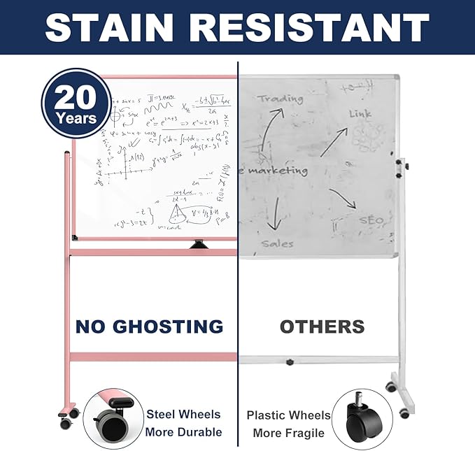 Large Dry-Erase Rolling Magnetic Whiteboard - 48 x 32 Inches Dry Erase Board with Stand Height Adjust Double Sides Mobile White Board Easel on Wheels with 25 Sheets Paper Pad Office, Home & Classroom