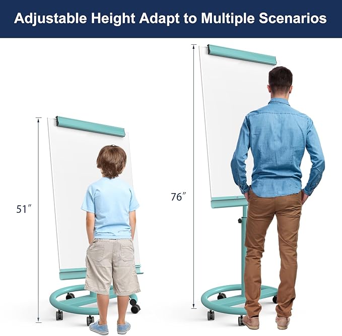 TSJ OFFICE Mobile Whiteboard Magnetic - 40 x 26 Inches Dry Erase Board on Wheel with Stand Flipchart Easel Height Adjustable,Light Blue
