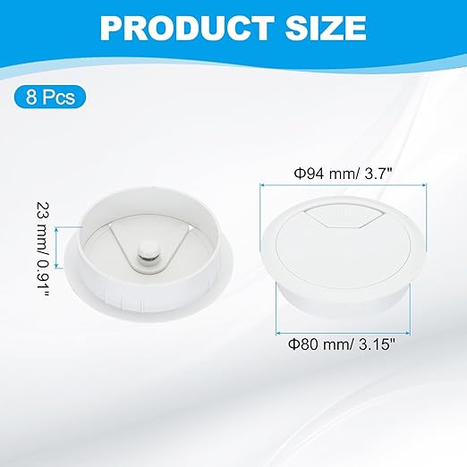 PATIKIL 80mm Desk Grommet, 8pcs Desk Cord Hole Cover Desk Cable Hole Grommet Cover Sturdy ABS Plastic Round for Cables Cabinets Desktop Equipment Wiring Organizing,Elasticity, White