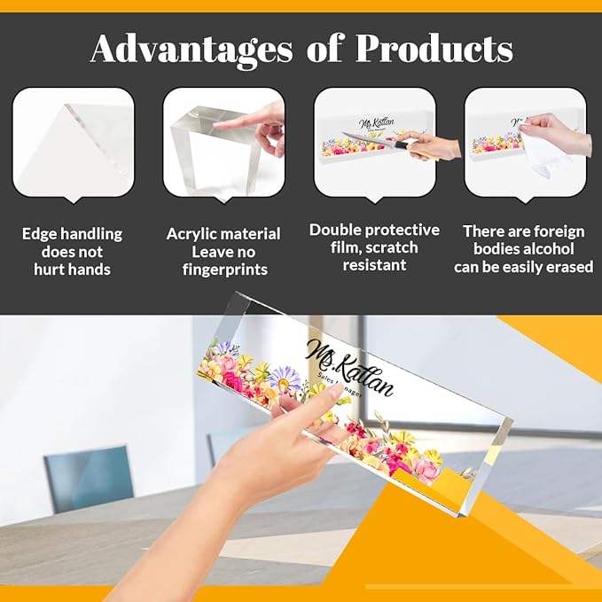 Personalized Desk Name Plate, Personalized Office Gift, Office Name Plaque for Desk, Office Floral Decor for Women (Flower Bush 1)