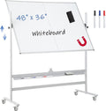 FORTUNO Magnetic Mobile Whiteboard 48"x36", Rolling Double Sided Dry Erase Board with Stand, Reversible Adjustable Height/Angle Easel White Board on Wheels 4' x 3' for Office Classroom Home