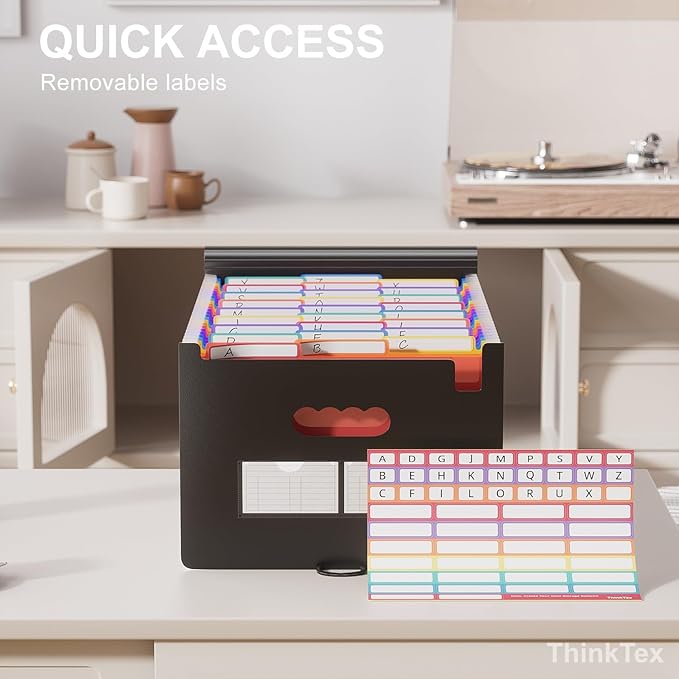 ThinkTex 26 Pockets File Folder, A4 Accordion File Organizer, Letter Size Expandable File Folders, Accordion Folder Paper Coupon Bill Receipt Organizer with 3 A-Z Alphabet Colored Tabs