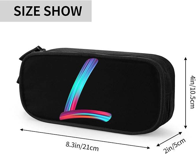 Cute Initial Pencil Case for Kids Students, Large Capacity Pencil Pouch for Boys Girls, Letter Design Pencil Box Pen Bag Office Stationery Organizer, Rainbow Letter L