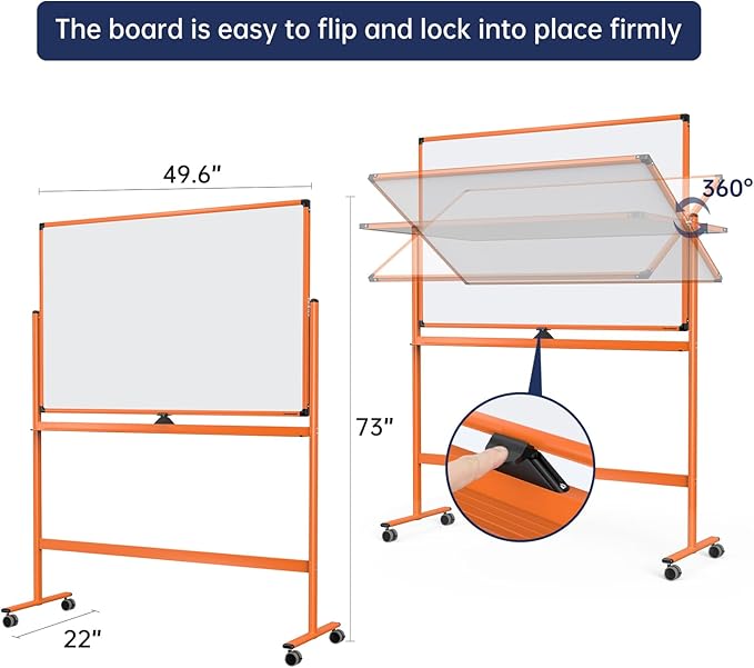 Large Dry-Erase Rolling Magnetic Whiteboard - 48 x 32 Inches Dry Erase Board with Stand Height Adjust Double Sides Mobile White Board Easel on Wheels with 25 Sheets Paper Pad Office, Home & Classroom