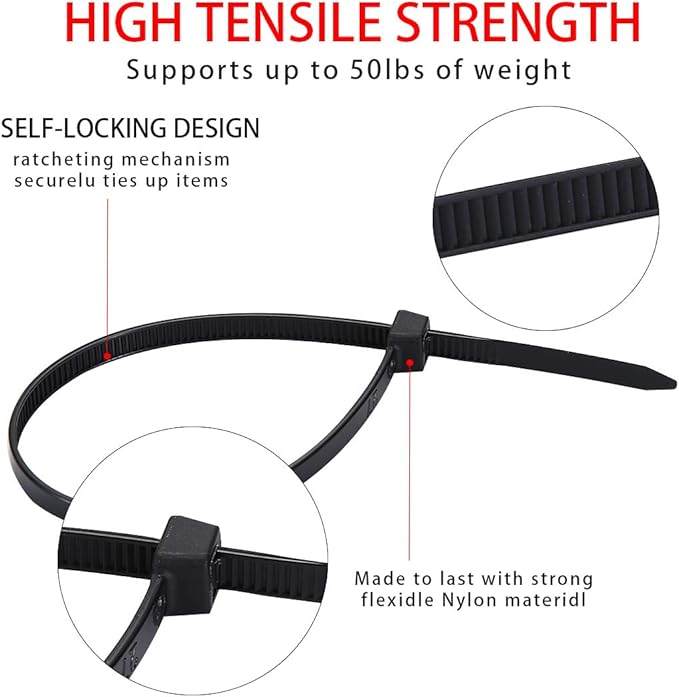 150 Pieces Multi-Purpose Cable Zip Ties 8 Inch,Self Locking Black Zip Ties with 50 Pounds Tensile Strength