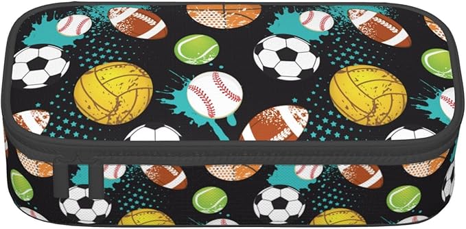 Sport Cool Ball Pattern Pencil Case Big Capacity Storage Pencil Pouch Stationery Bags With Zipper Portable Pen Holder Box Organizer For Boys Girls Teens Student College School Office Supplies