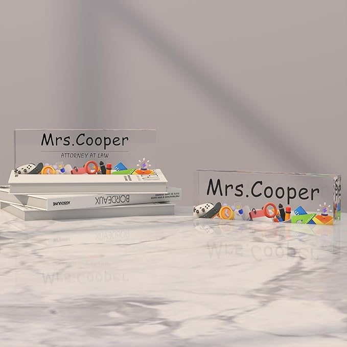 Personalized Office Desk Name Plate on Acrylic Glass - Custom Nameplate Decor, Accessories - Gift for Boss, Coworkers
