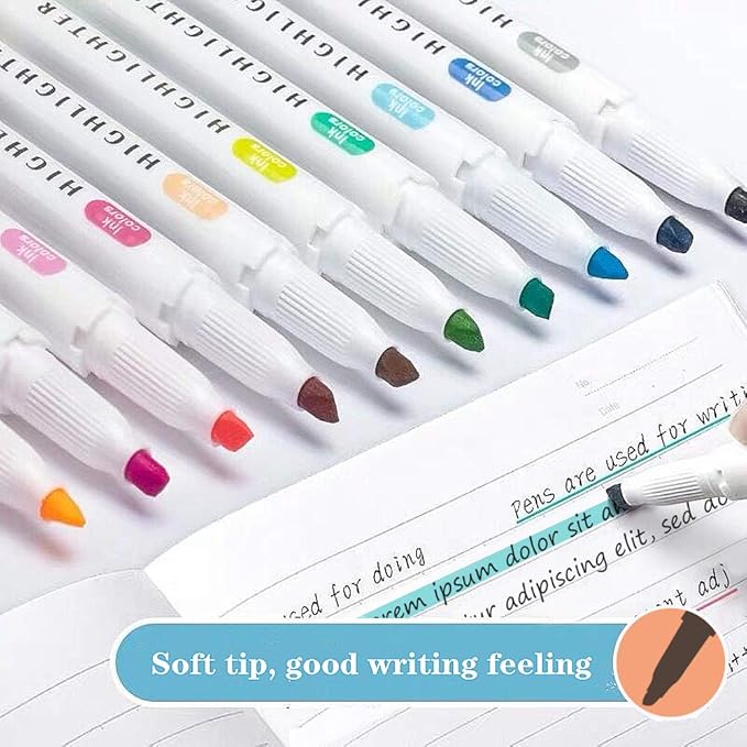 YOOUSOO 25 Pack Pastel Highlighters Assorted Colours, Dual Tip Bible Highlighter, Chisel Tip Mild Highlighters No Bleed Fluorescent Highlighter Pens for School Student Office Journals